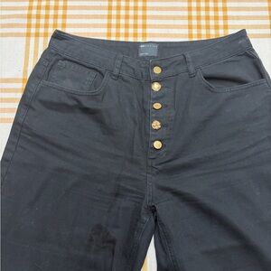ASOS black high-rise denim with gold buttons